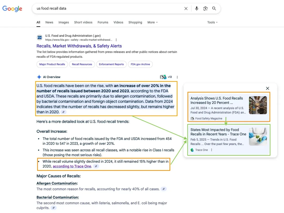 Visual for this record: Google put a generated summary above search results in 2024