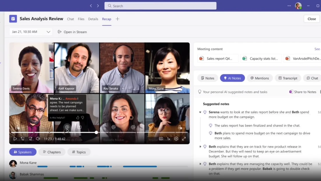 Visual for this record: A Teams meeting recap is generated, not a verified record