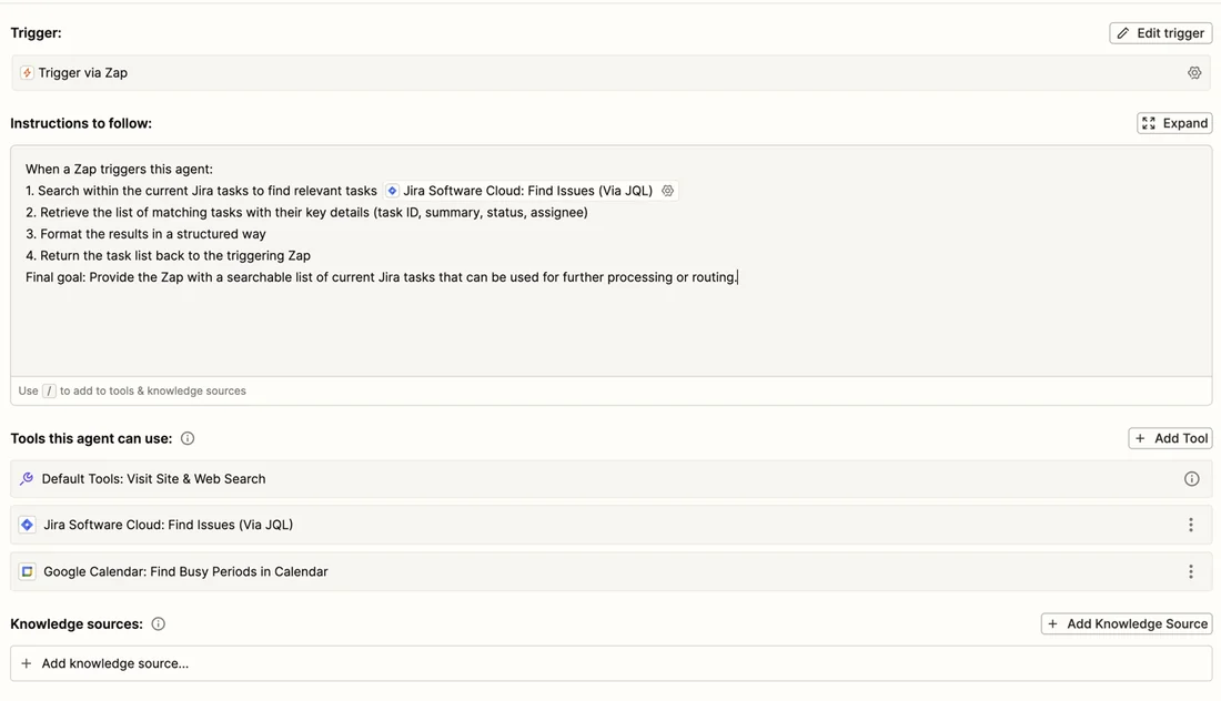Visual for this record: Zapier's agents describe monitoring, not approving, each action