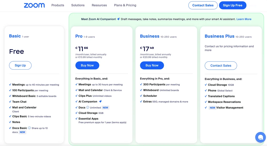 Visual for this record: Zoom bundled meeting summaries into paid plans, not a new fee